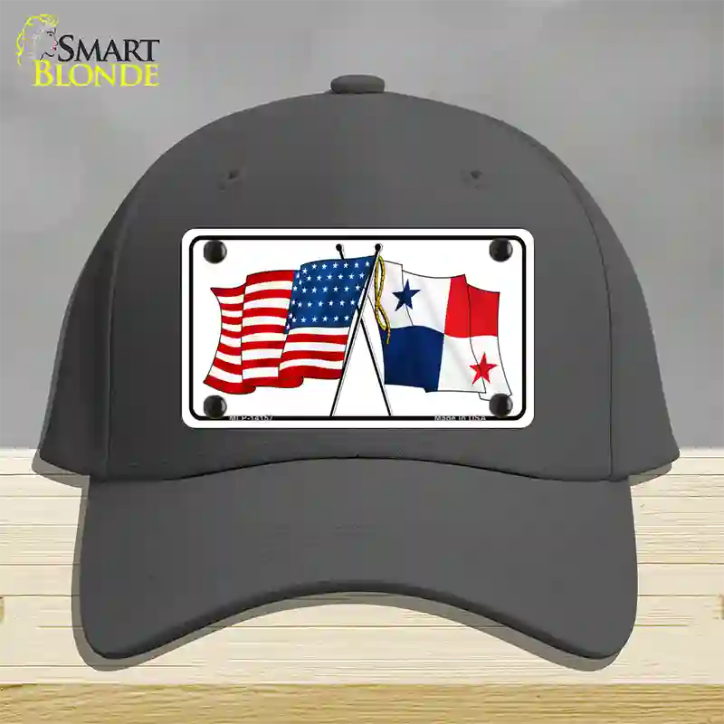 Panama Crossed US Flag Novelty License Plate Hat Cotton / Charcoal