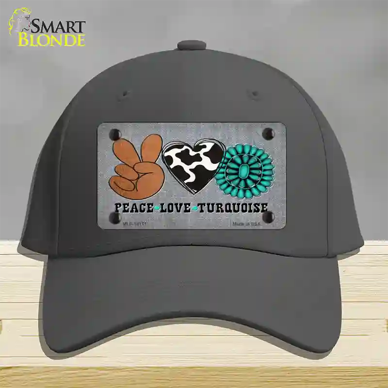 Peace Love Turquoise Novelty License Plate Hat Cotton / Charcoal