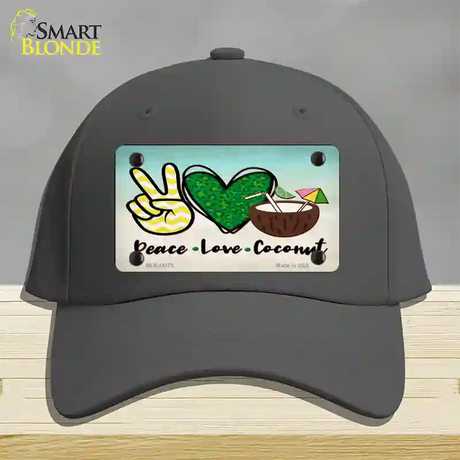 Peace Love Coconut Novelty License Plate Hat Cotton / Charcoal