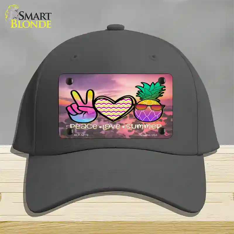 Peace Love Summer Pineapple BeachNovelty License Plate Hat Cotton / Charcoal