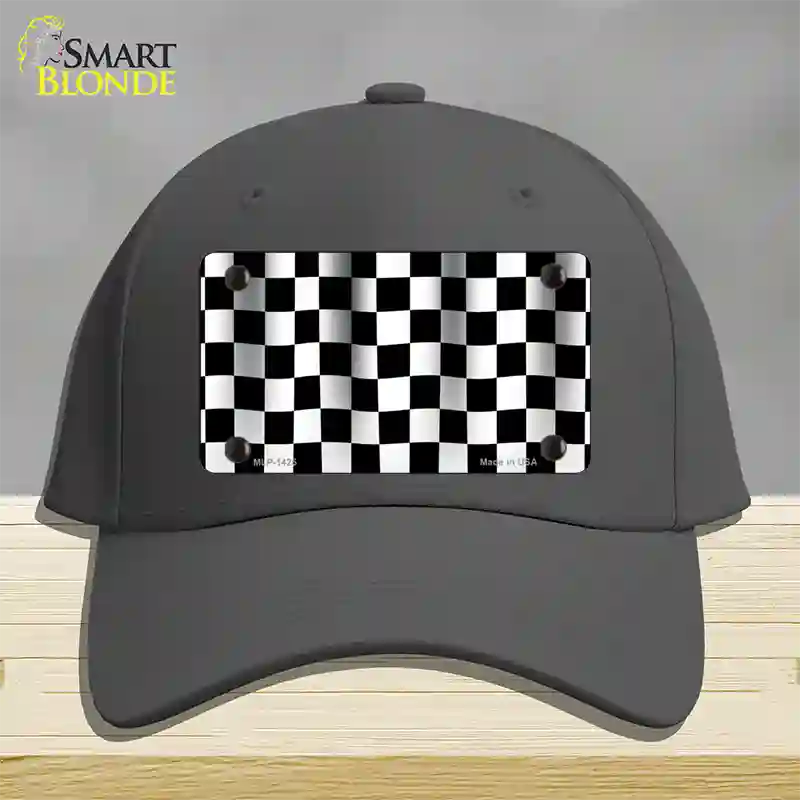 Waving Checkered Flag Novelty License Plate Hat Cotton / Charcoal