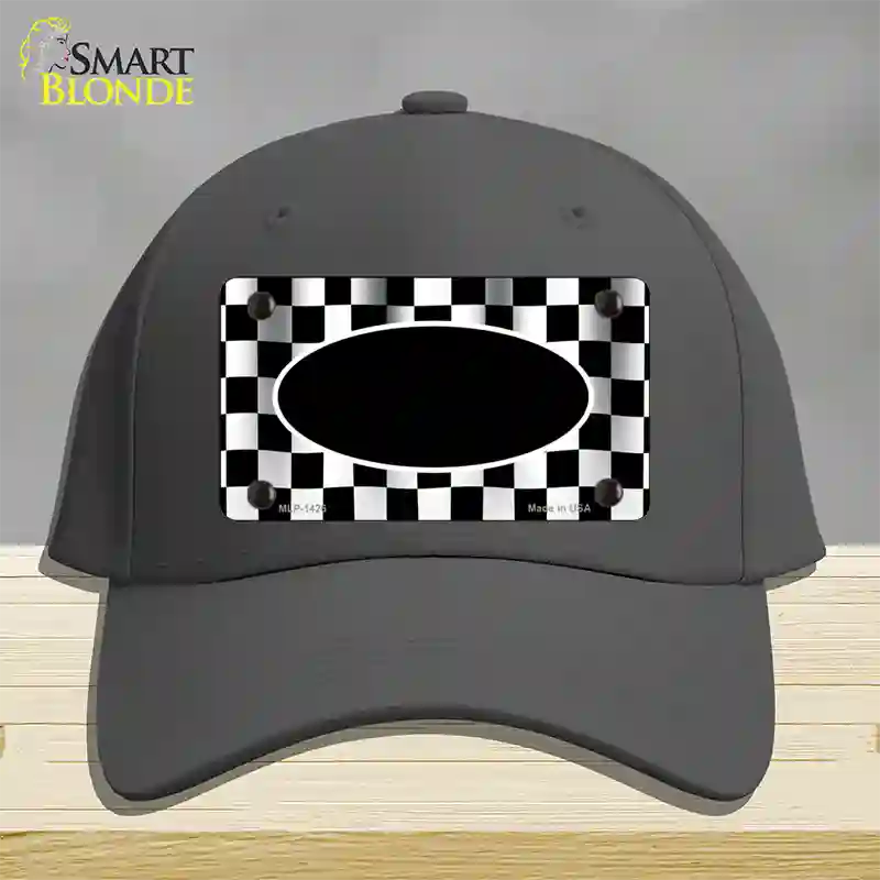 Waving Checkered Flag With Black Center Oval Novelty License Plate Hat Cotton / Charcoal