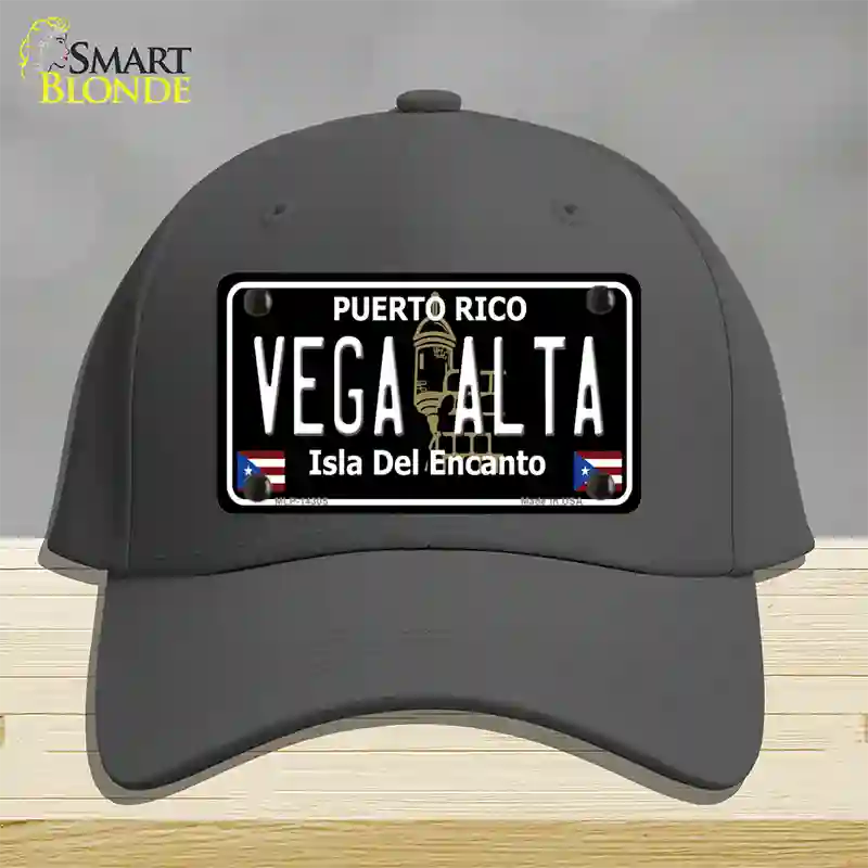 Vega Alta Puerto Rico Black Novelty License Plate Hat Cotton / Charcoal