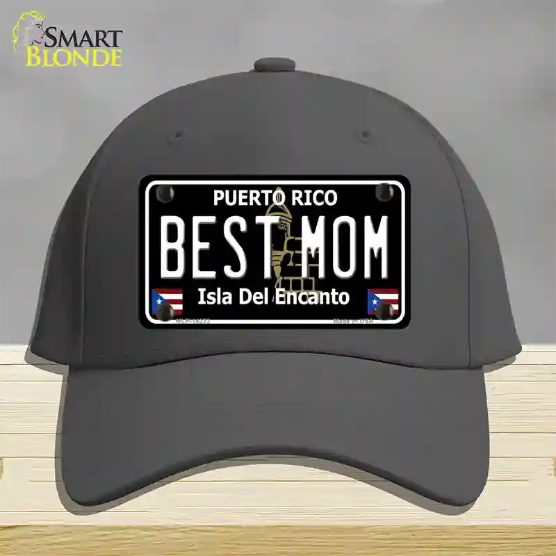 Best Mom Puerto Rico Black Novelty License Plate Hat Cotton / Charcoal