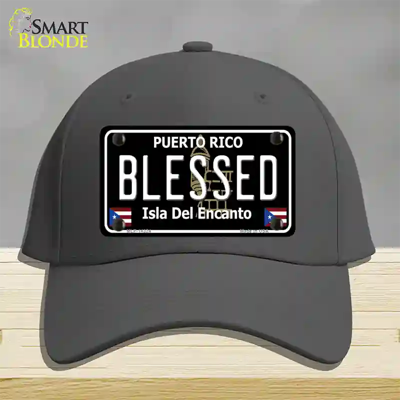 Blessed Puerto Rico Black Novelty License Plate Hat Cotton / Charcoal