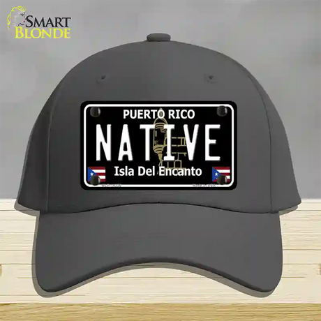 Native Puerto Rico Black Novelty License Plate Hat Cotton / Charcoal