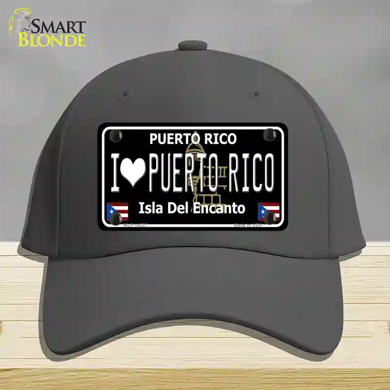 I Love Puerto Rico Black Novelty License Plate Hat Cotton / Charcoal