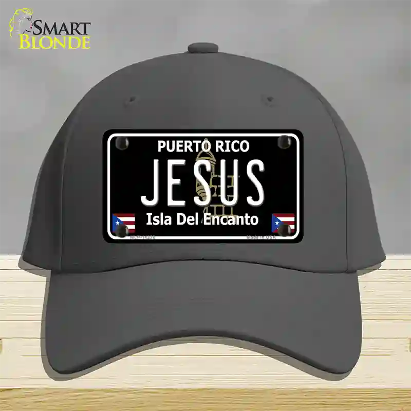 Jesus Puerto Rico Black Novelty License Plate Hat Cotton / Charcoal