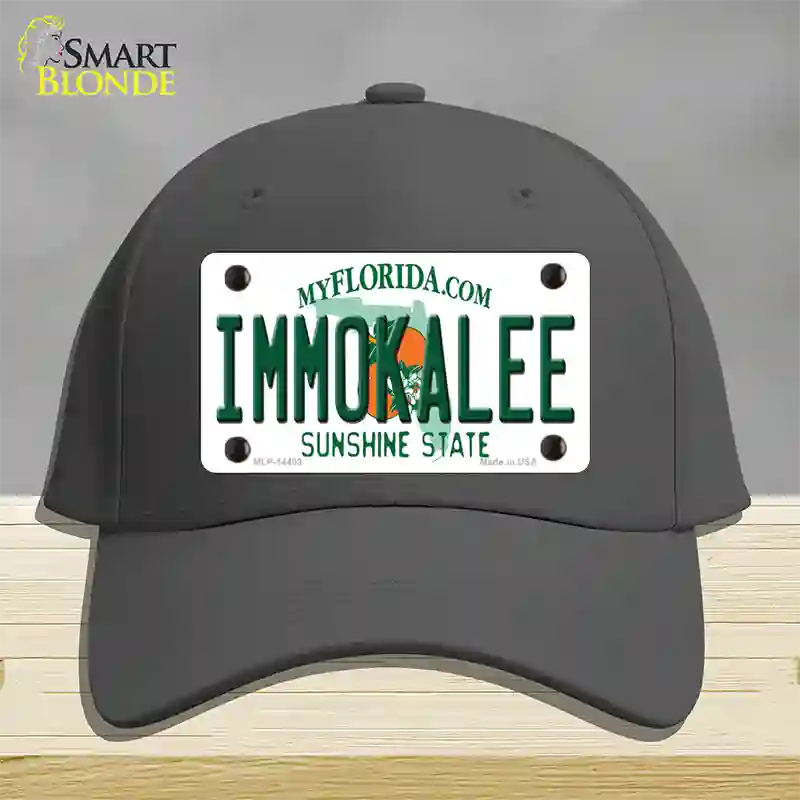 Immokalee Florida Novelty License Plate Hat Cotton / Charcoal