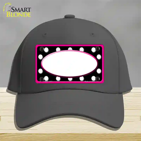 White Black Polka Dots Pink Frame And White Center Oval Novelty License Plate Hat Cotton / Charcoal