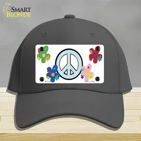 Peace Sign and Flowers Novelty License Plate Hat Cotton / Charcoal