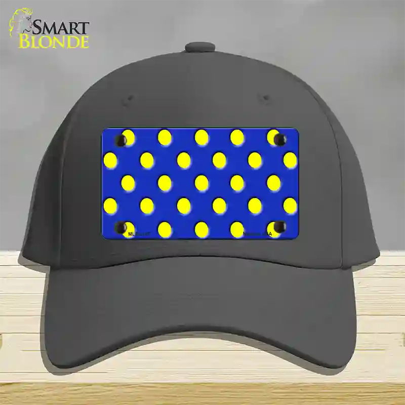 Yellow Polka Dots Royal Blue Novelty License Plate Hat Cotton / Charcoal