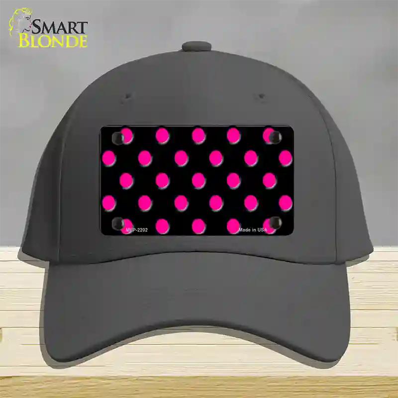 Hot Pink Polka Dots Black Novelty License Plate Hat Cotton / Charcoal