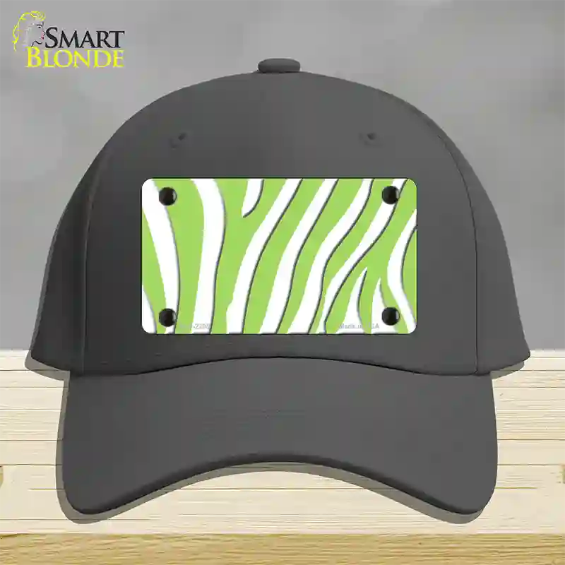 Lime Green White Zebra Novelty License Plate Hat Cotton / Charcoal