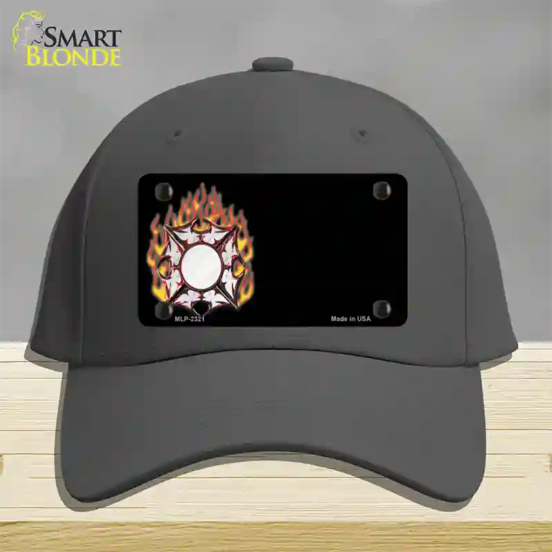 Fire Cross Offset Flat Novelty License Plate Hat Cotton / Charcoal