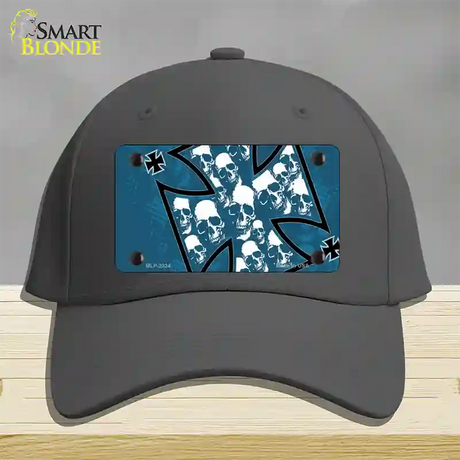 Maltese Cross Skulls Novelty License Plate Hat Cotton / Charcoal