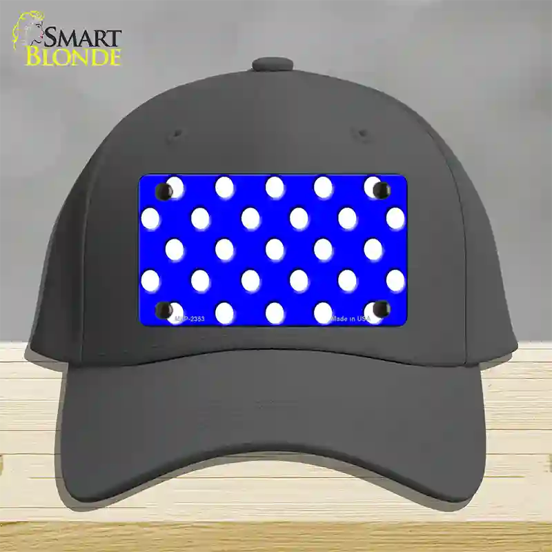 White Polka Dots Royal Blue Novelty License Plate Hat Cotton / Charcoal