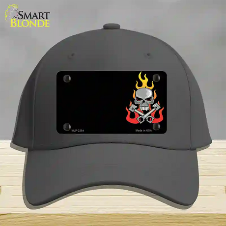 Gear Head Skull Offset Novelty License Plate Hat Cotton / Charcoal