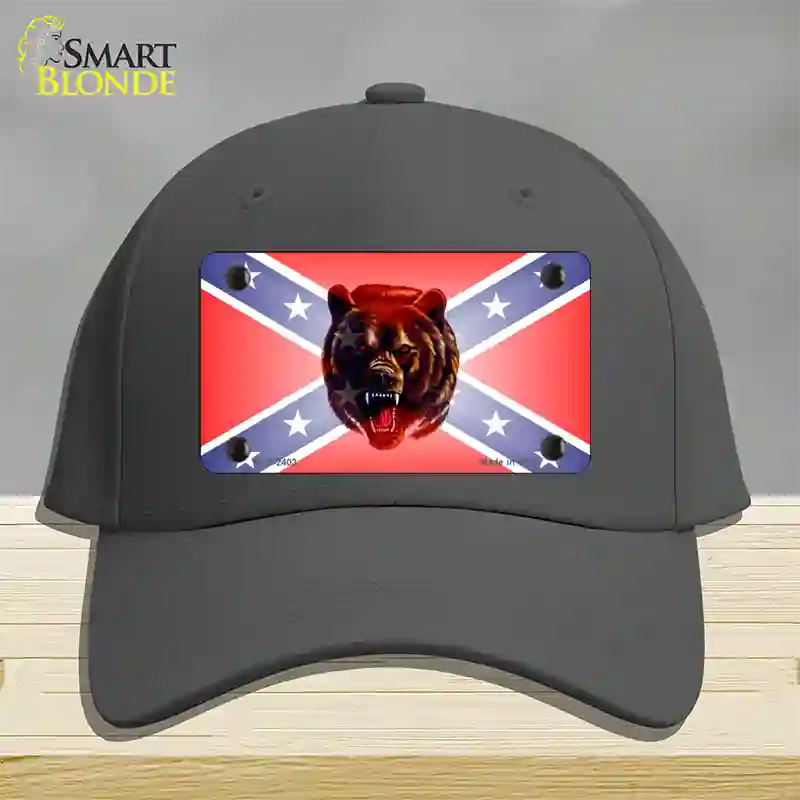 Confederate Flag Grizzly Bear Novelty License Plate Hat Cotton / Charcoal