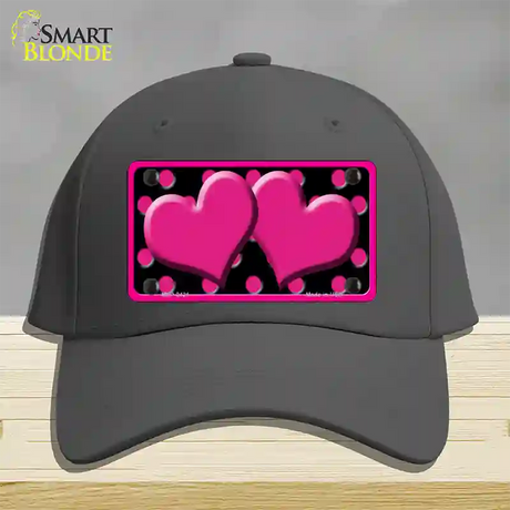 Hot Pink Black Polka Dot Hot Pink Center Hearts Novelty License Plate Hat Cotton / Charcoal