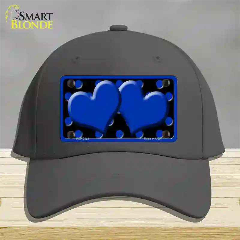 Blue Black Polka Dot Blue Center Hearts Novelty License Plate Hat Cotton / Charcoal