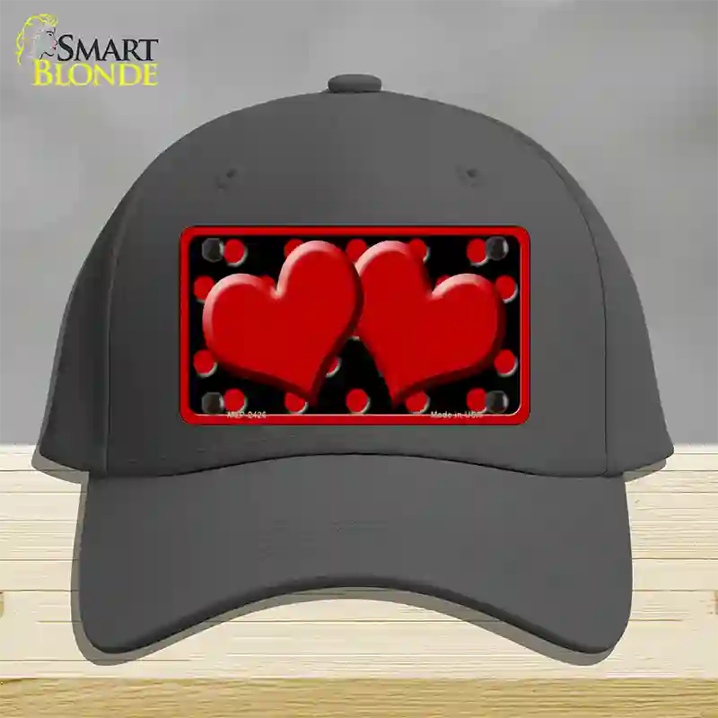 Red Black Polka Dot Red Center Hearts Novelty License Plate Hat Cotton / Charcoal