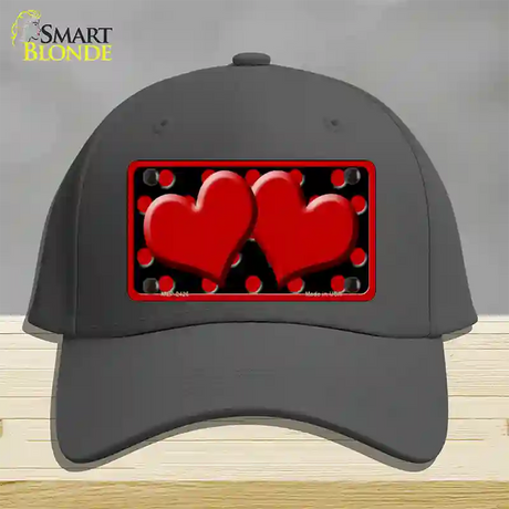 Red Black Polka Dot Red Center Hearts Novelty License Plate Hat Cotton / Charcoal