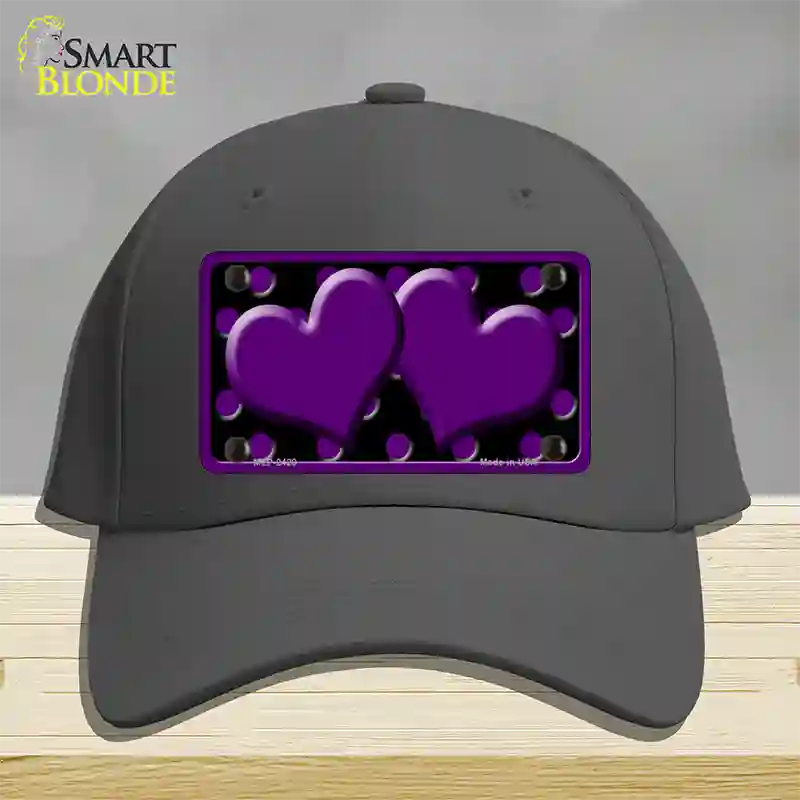 Purple Black Polka Dot Purple Center Hearts Novelty License Plate Hat Cotton / Charcoal