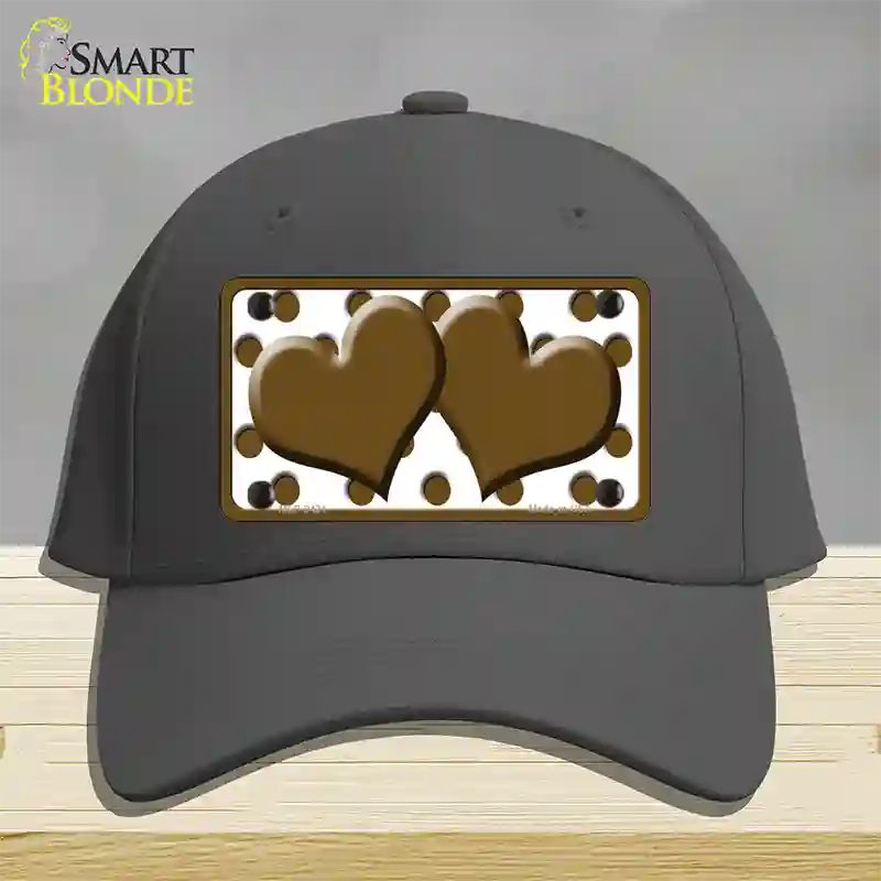 Brown White Polka Dot Brown Centered Hearts Novelty License Plate Hat Cotton / Charcoal