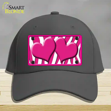 Hot Pink White Zebra Hot Pink Centered Hearts Novelty License Plate Hat Cotton / Charcoal