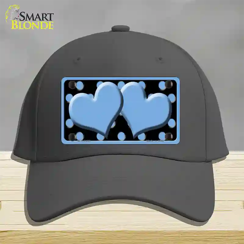 Light Blue Black Polka Dot Light Blue Centered Hearts Novelty License Plate Hat Cotton / Charcoal