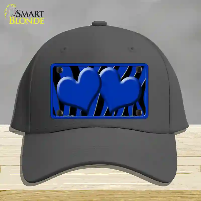 Blue Black Zebra Blue Centered Hearts Novelty License Plate Hat Cotton / Charcoal