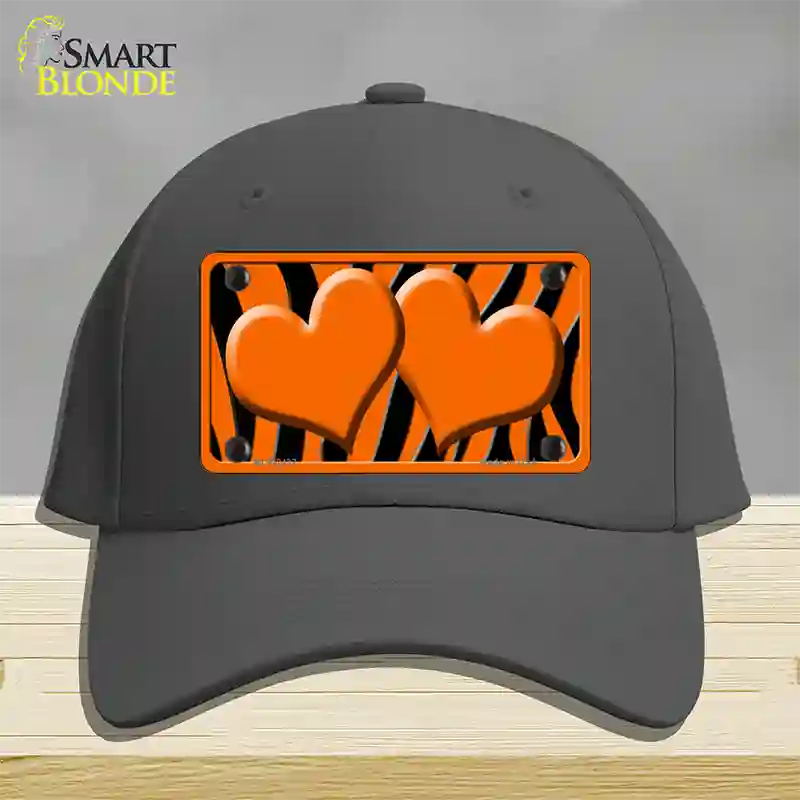 Orange Black Zebra Orange Centered Hearts Novelty License Plate Hat Cotton / Charcoal