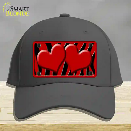 Red Black Zebra Red Centered Hearts Novelty License Plate Hat Cotton / Charcoal