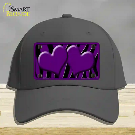 Purple Black Zebra Purple Centered Hearts Novelty License Plate Hat Cotton / Charcoal