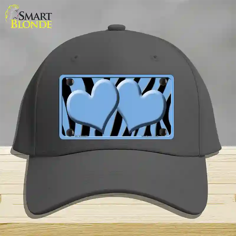 Light Blue Black Zebra Light Blue Centered Hearts Novelty License Plate Hat Cotton / Charcoal