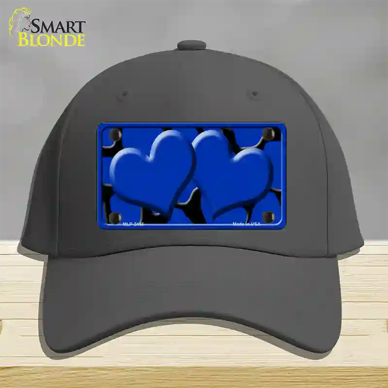 Blue Black Giraffe Blue Centered Hearts Novelty License Plate Hat Cotton / Charcoal