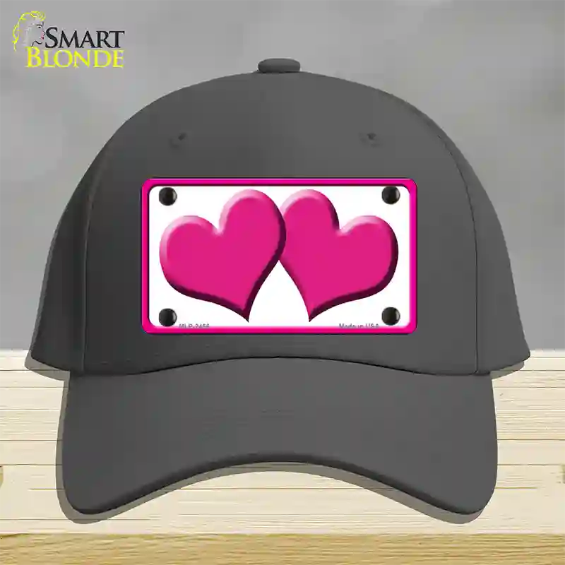 Solid Pink Centered Hearts White Novelty License Plate Hat Cotton / Charcoal