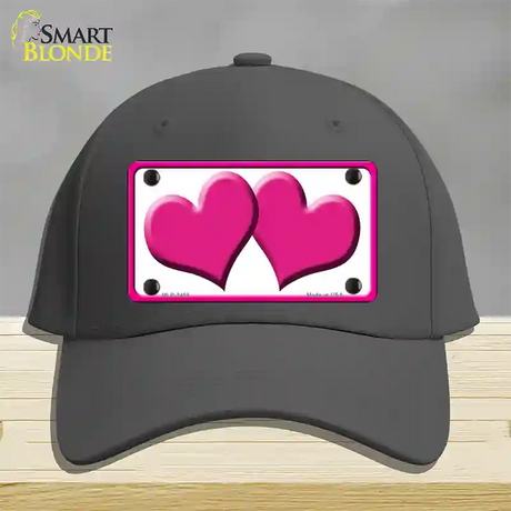 Solid Pink Centered Hearts White Novelty License Plate Hat Cotton / Charcoal