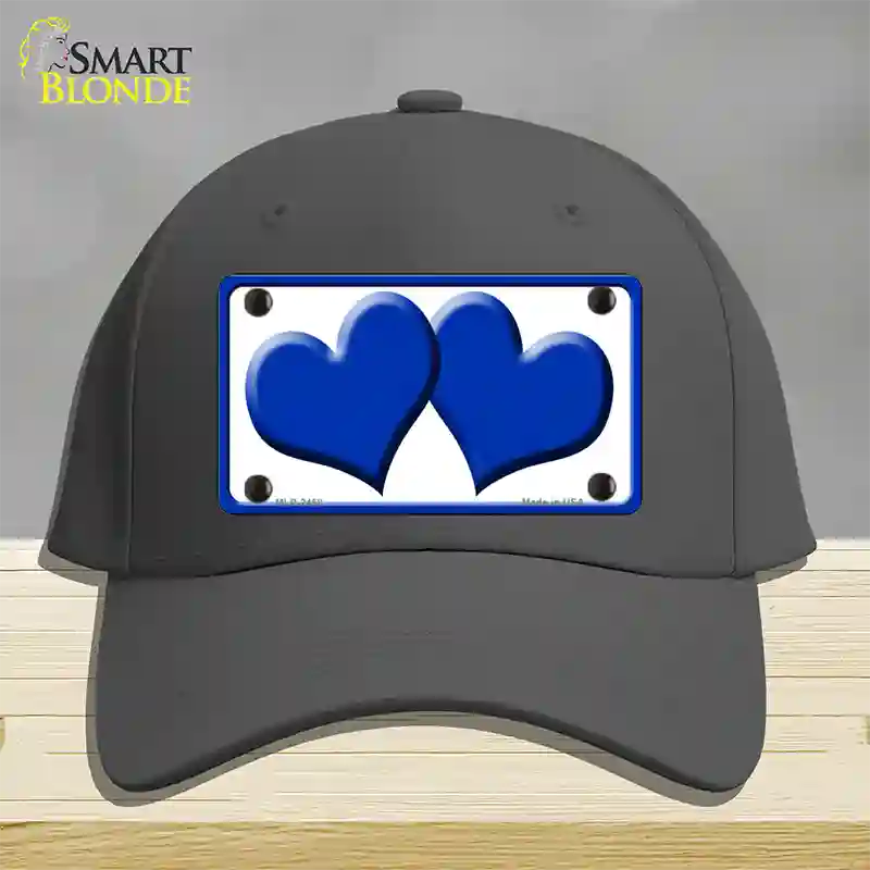 Solid Blue Centered Hearts White Novelty License Plate Hat Cotton / Charcoal