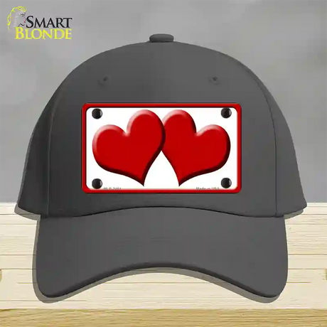 Solid Red Centered Hearts White Novelty License Plate Hat Cotton / Charcoal