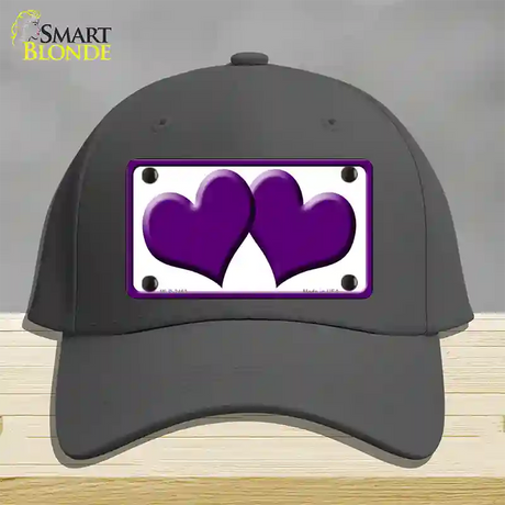 Solid Purple Centered Hearts White Novelty License Plate Hat Cotton / Charcoal