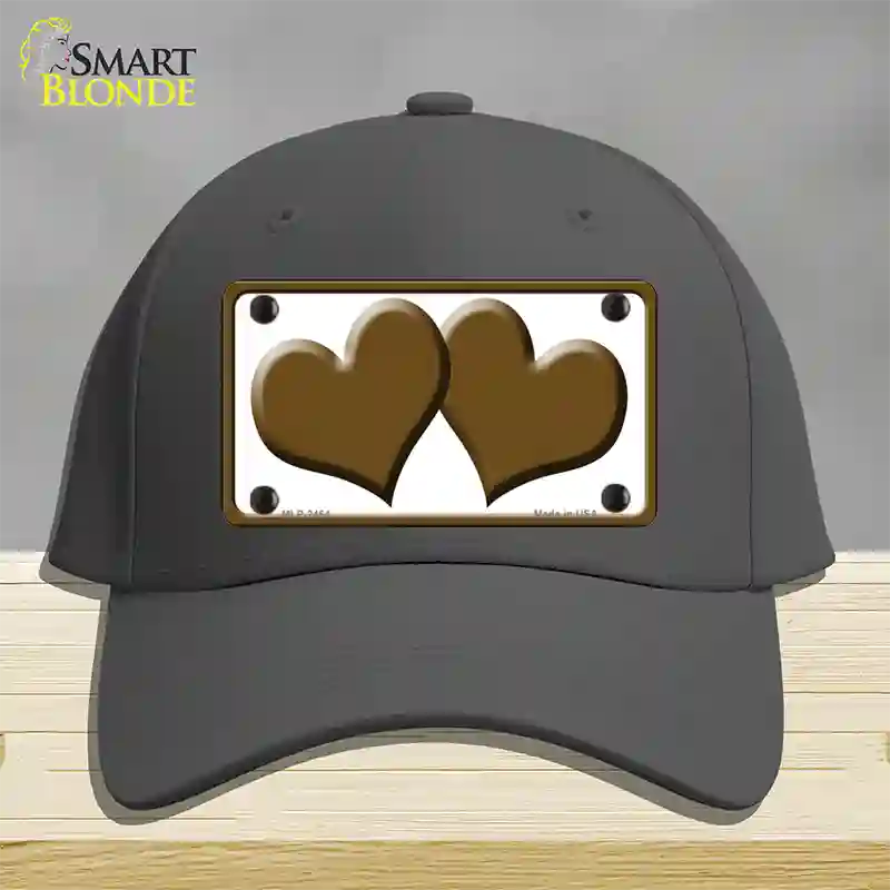 Solid Brown Centered Hearts White Novelty License Plate Hat Cotton / Charcoal