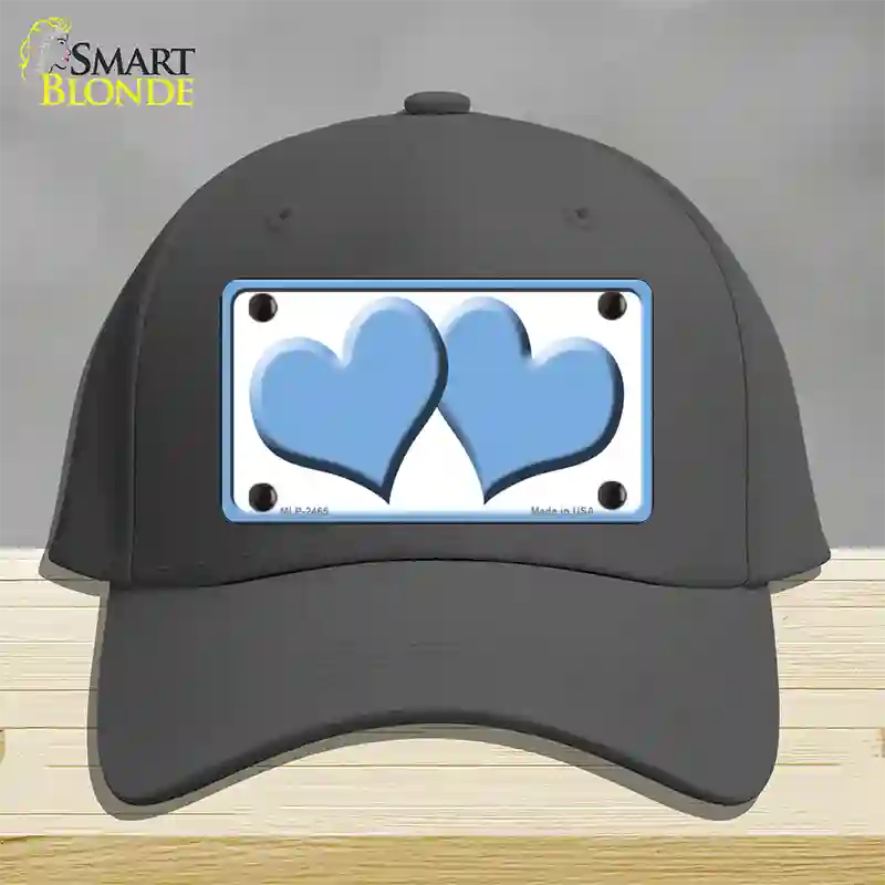 Solid Light Blue Centered Hearts White Novelty License Plate Hat Cotton / Charcoal