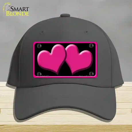 Solid Pink Centered Hearts Black Novelty License Plate Hat Cotton / Charcoal