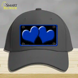 Solid Blue Centered Hearts Black Novelty License Plate Hat Cotton / Charcoal