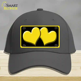 Solid Yellow Centered Hearts Black Novelty License Plate Hat Cotton / Charcoal