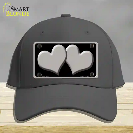 Solid Grey Centered Hearts Black Novelty License Plate Hat Cotton / Charcoal