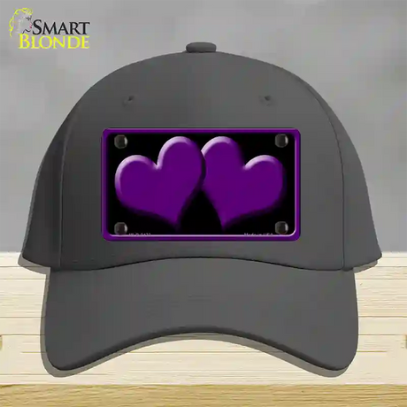 Solid Purple Centered Hearts Black Novelty License Plate Hat Cotton / Charcoal