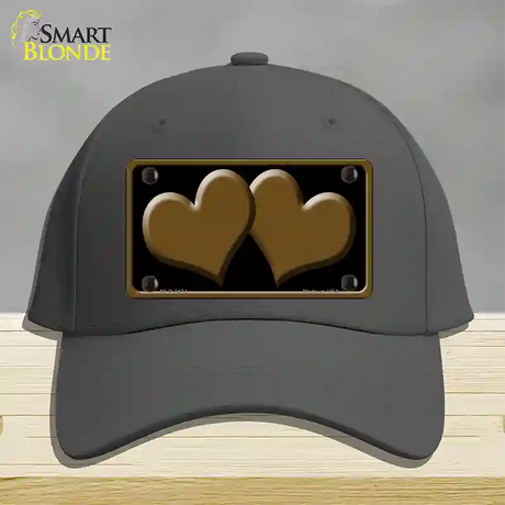 Solid Brown Centered Hearts Black Novelty License Plate Hat Cotton / Charcoal